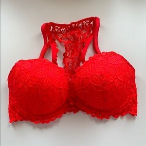 Red front clasp Pink bra sized 32DD